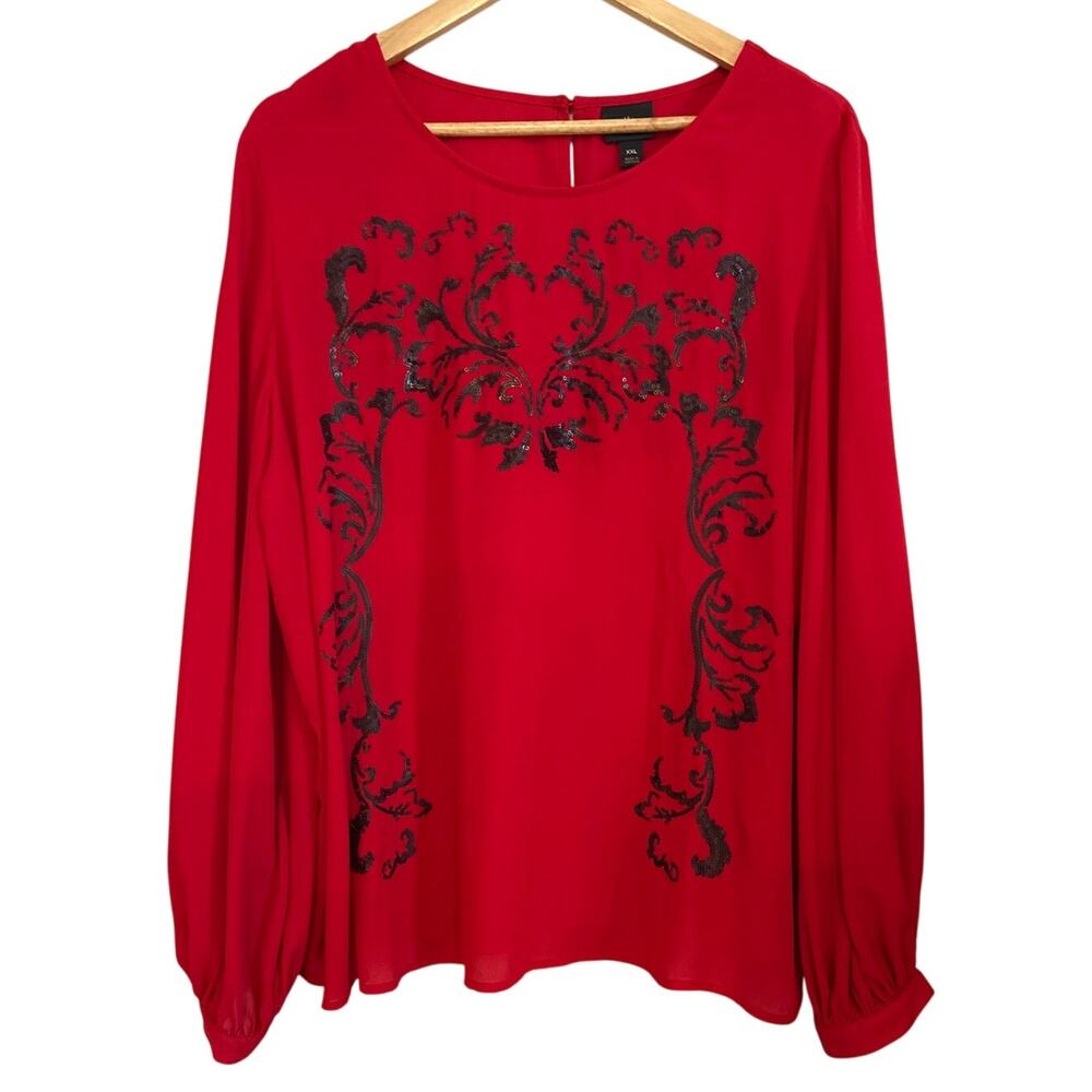 NWT Worthington Womens Sequin Detail Red Black Blouse XXL